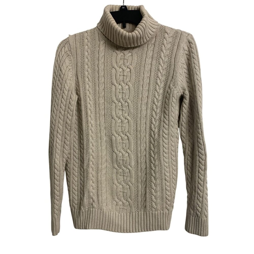 Croft‎ & Barrow M Cable Knit Cotton Winter Turtleneck Sweater Beige